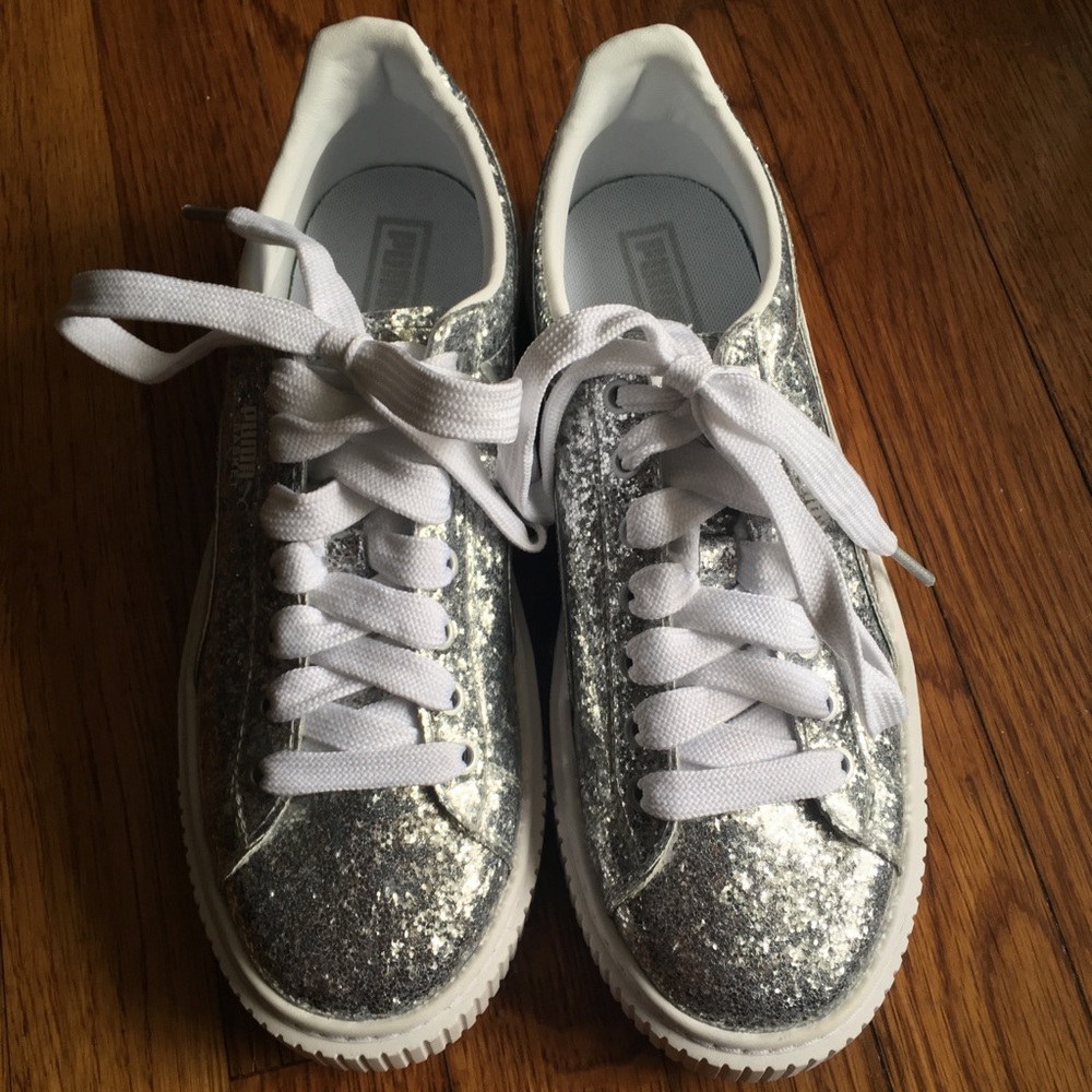 Puma silver glitter platform sneakers